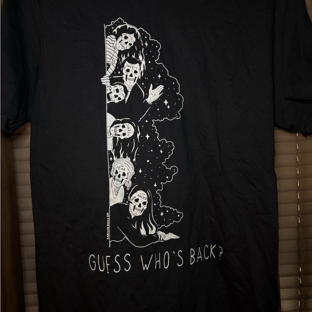 Guess Who's Back T-Shirt Black Skeleton Graphic Tee Darker Days Threadless
